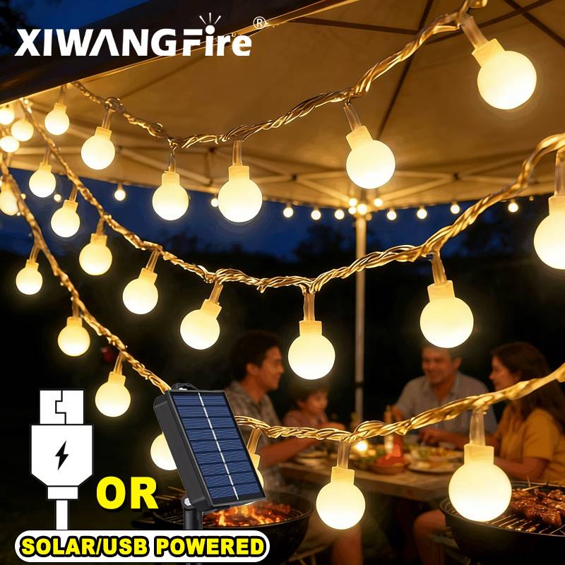 Outdoor Lighting Garden - 3-10M ソーラー/USB/バッテリー式ストリングライト、フェアリーグローブボールLED、防水屋外用、クリスマス、結婚式、庭、キャンプ、テントの装飾に