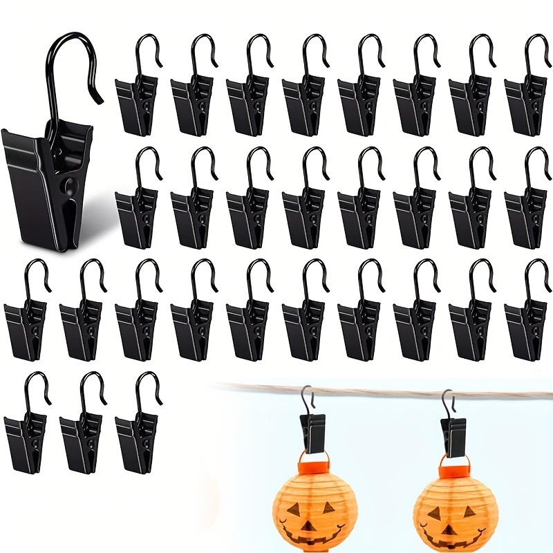 Outdoor Lighting Manufacturers - 30個の金属製ストリングライトクリップ - 屋内/屋外のクリスマスホリデーデコレーション用の耐久性のある黒の小さな吊り下げフック