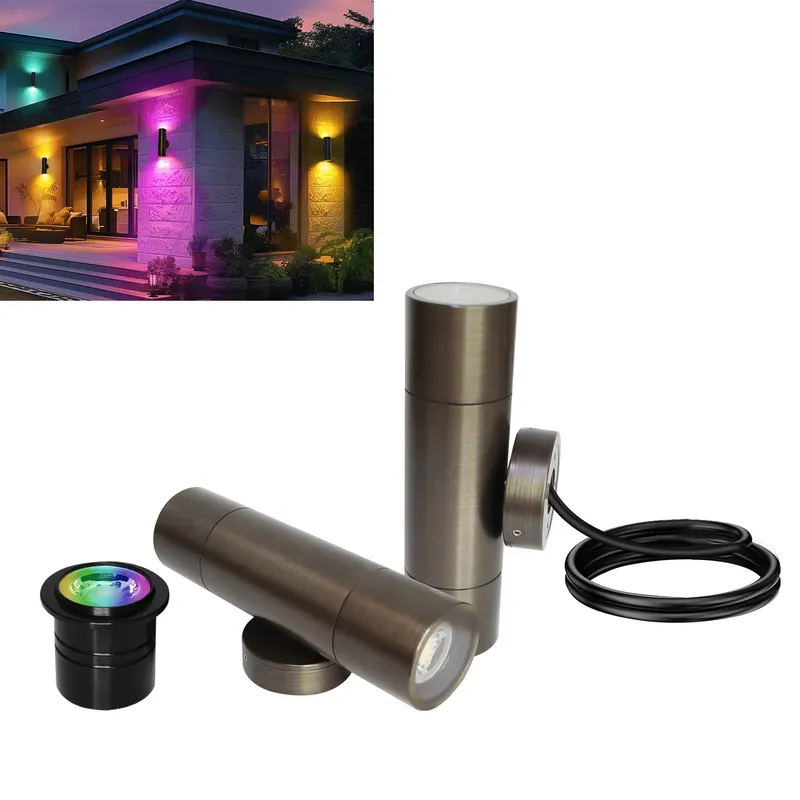 Wall Lighting Outdoor - 耐久性のある真鍮製屋外LEDウォールライト、IP65防水設計、12W 24VスマートLED RGBW屋外ウォールライト、庭園通路照明