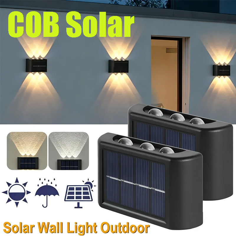 Wall Lighting Outdoor - COB ソーラーウォールランプ屋外防水ソーラーライト上下凸レンズ照明庭街路景観バルコニー屋外用