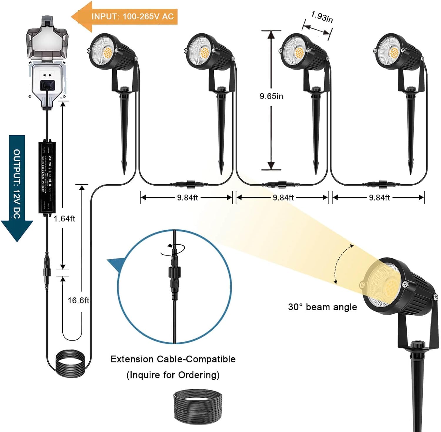 Outdoor Lighting Low Voltage - 低電圧景観照明、12V LED屋外スポットライト、庭園通路ライト、防水変圧器付き、家の庭の旗用