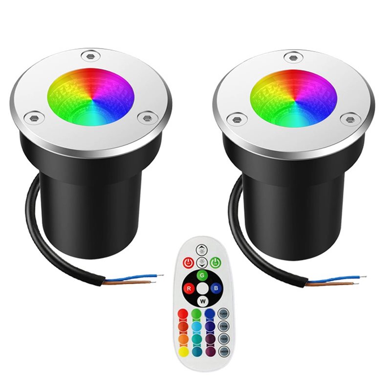 Outdoor Lighting Low Voltage - A01F-屋外用12V RGBW埋め込み式ライト3WカラーLEDウェルライト低電圧景観照明リモコン付き2個セット