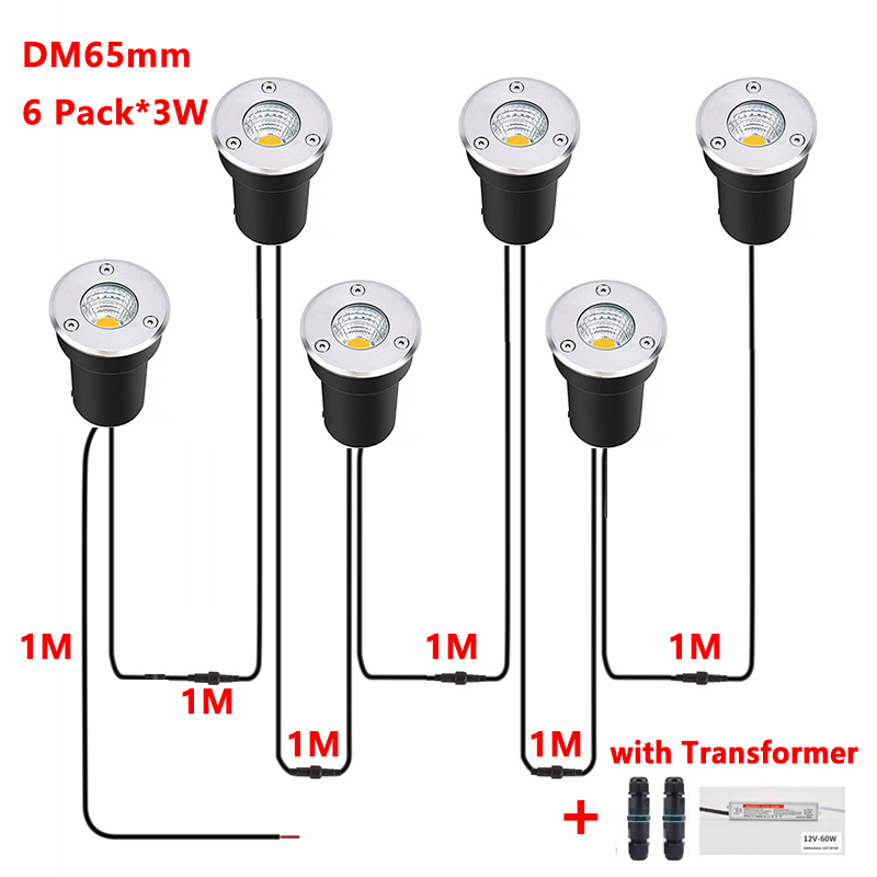 Outdoor Lighting Low Voltage - IP67防水LED埋め込みライトDC12V低電圧、変圧器付き、1Mプレ接続防水ケーブル、屋外埋め込み式