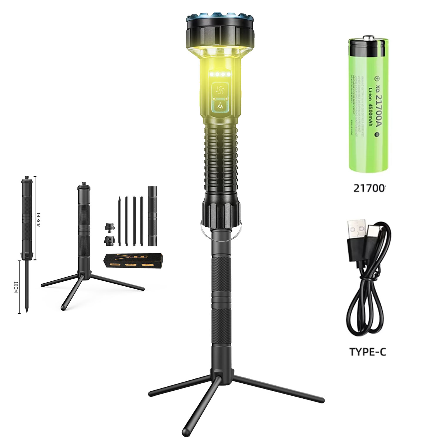 Outdoor Lighting Options - 充電式高ルーメン懐中電灯、キャンプ用双方向照明付きリモートデュアル光源懐中電灯、オプションのブラケット