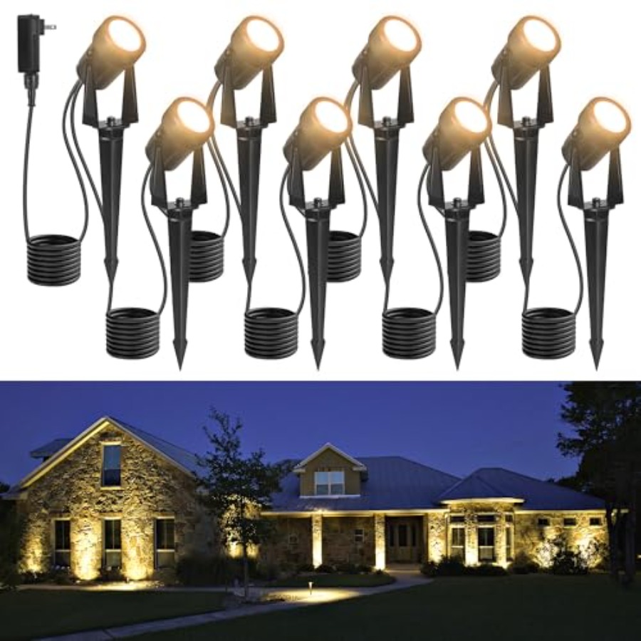 Outdoor Lighting Low Voltage - 85.3フィートLED屋外景観スポットライト低電圧、24W有線アップライト、変圧器付き、IP65防水屋外プラグインライト