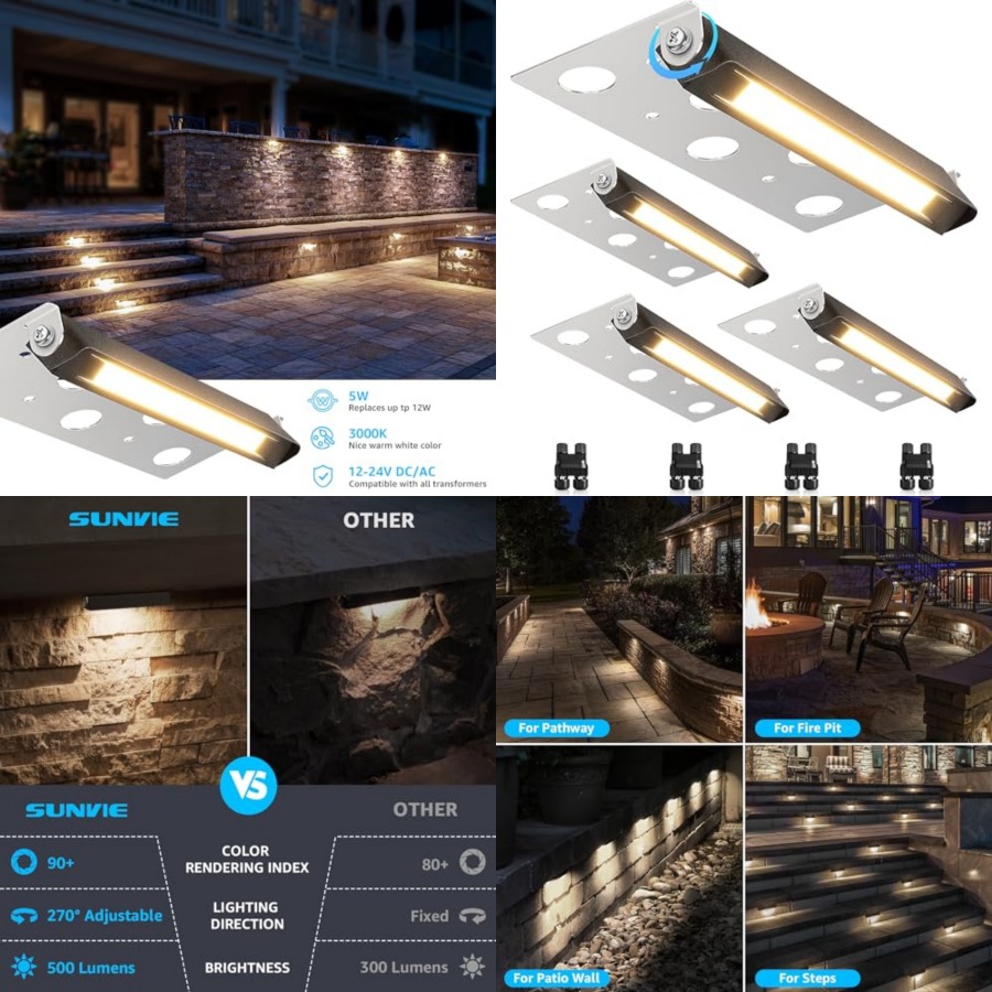 Outdoor Lighting Low Voltage - 7インチハードスケープ照明 5W LED擁壁ライト 3000K温白色低電圧景観照明 防水屋外ステップライト