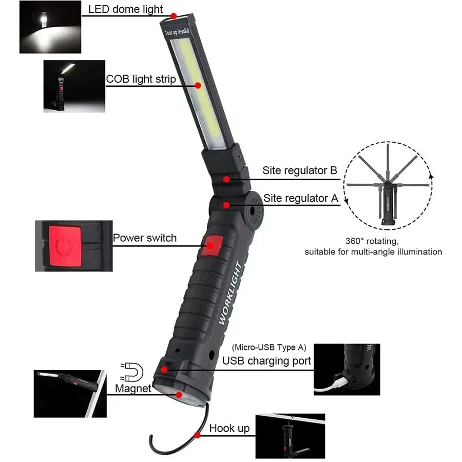 ポータブル LED 懐中電灯 磁気フック付き 屋外修理作業灯 - Outdoor Lighting Lanterns のレビューと価格