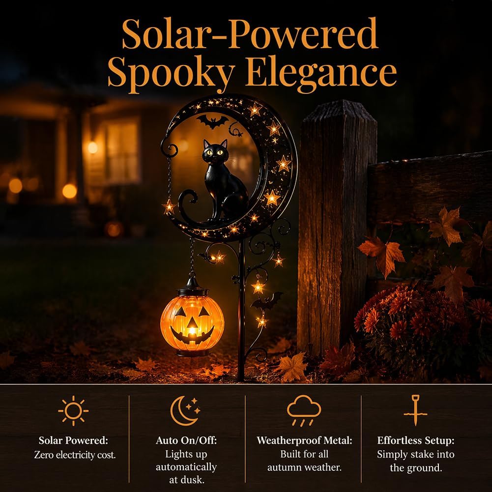 ソーラーハロウィン黒猫＆パンプキンムーンガーデンステークライ - Outdoor Lighting Manufacturers のレビューと価格