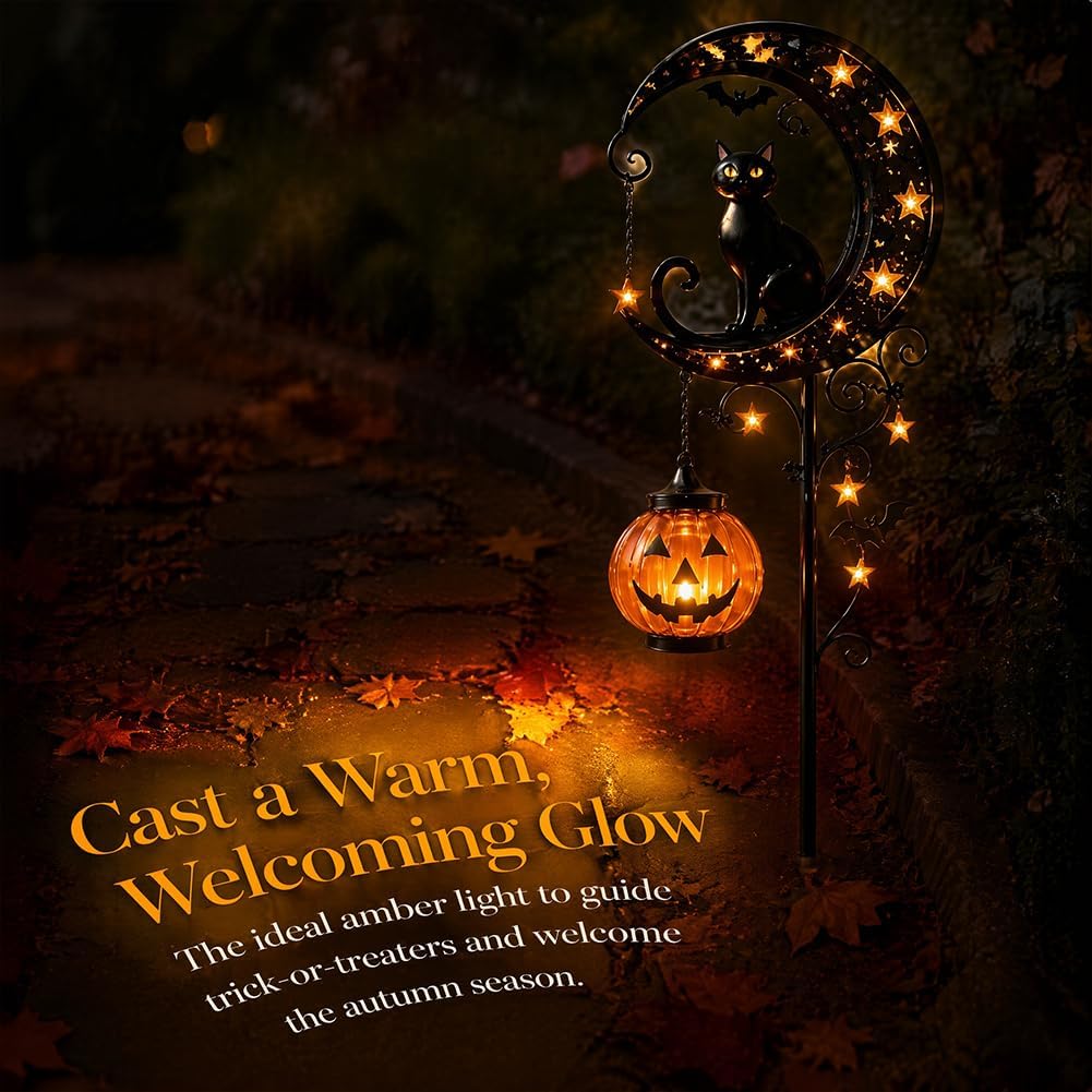 ソーラーハロウィン黒猫＆パンプキンムーンガーデンステークライ - Outdoor Lighting Manufacturers のレビューと価格