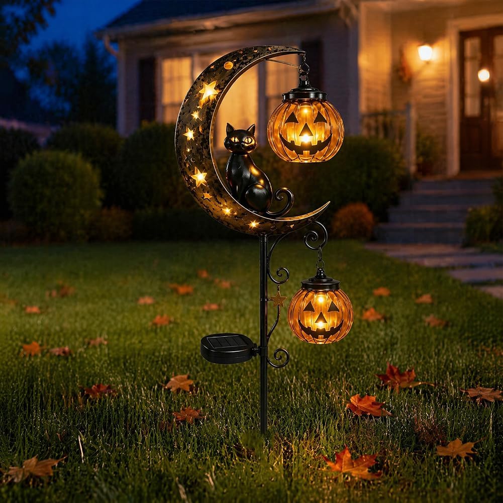 ソーラーハロウィン黒猫＆パンプキンムーンガーデンステークライ - Outdoor Lighting Manufacturers のレビューと価格