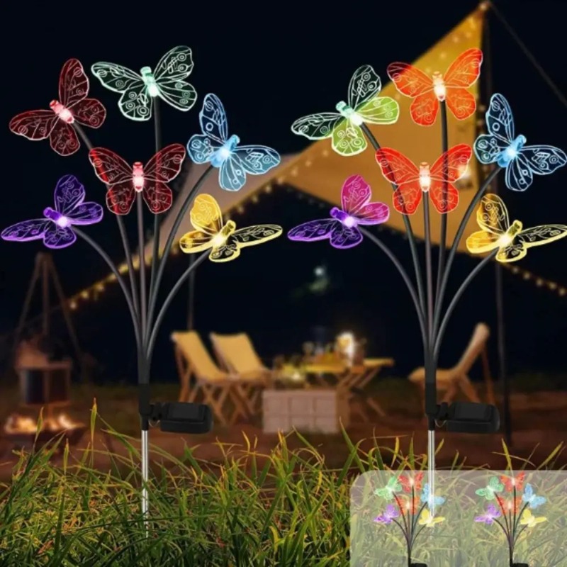 ソーラー式バタフライライト、防水LEDガーデンステークライト - Outdoor Lighting Garden のレビューと価格