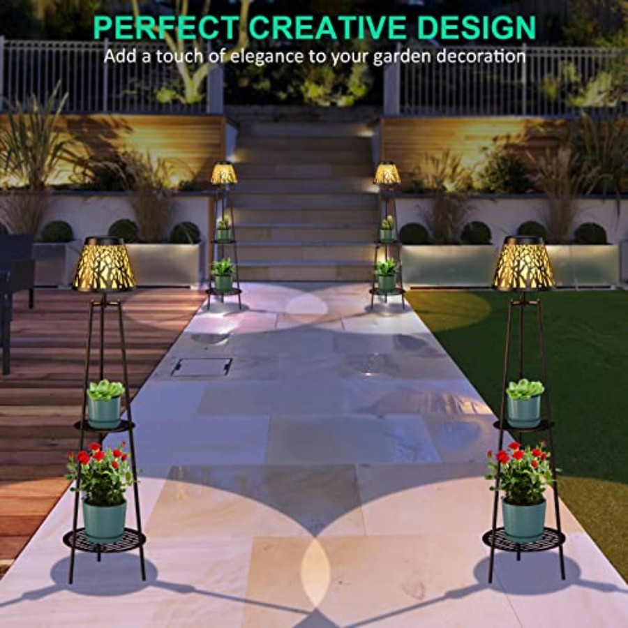 2パック屋外ソーラーフロアランプ、植物スタンド付き、防水メタ - Outdoor Lighting Garden のレビューと価格