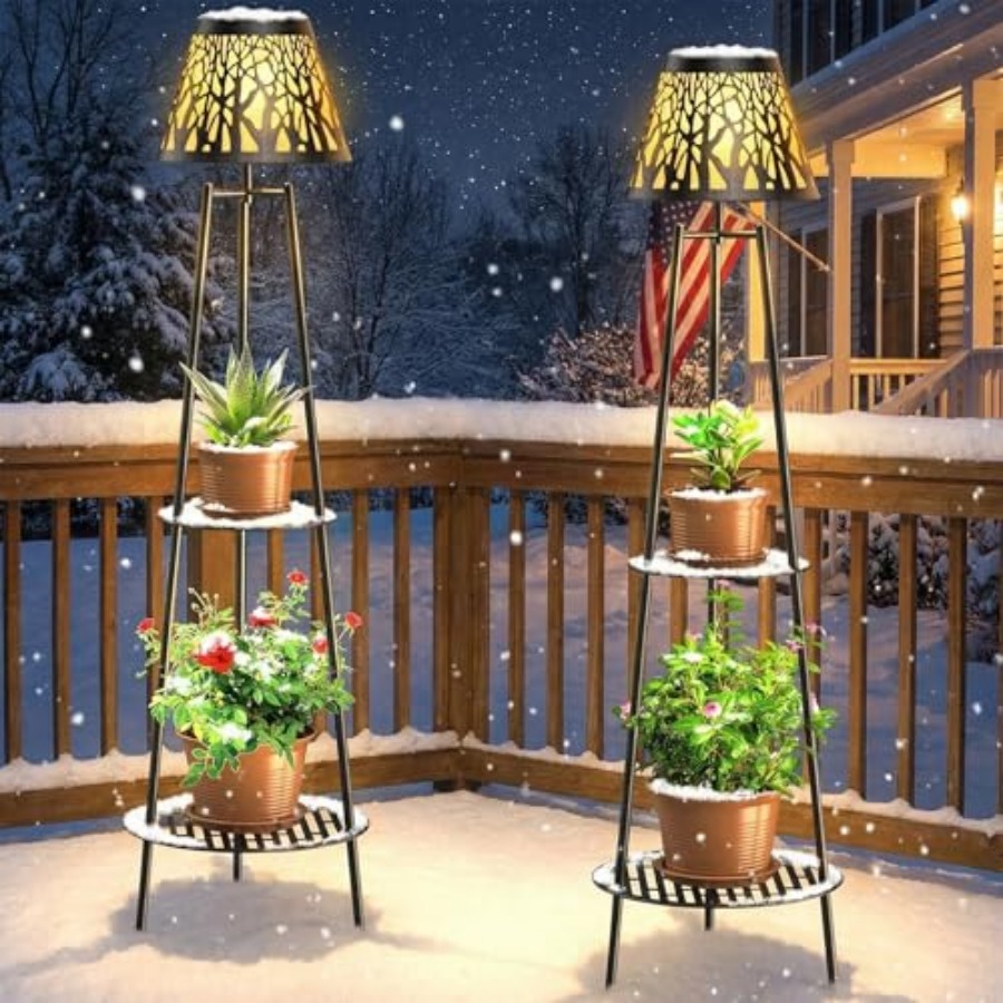 2パック屋外ソーラーフロアランプ、植物スタンド付き、防水メタ - Outdoor Lighting Garden のレビューと価格