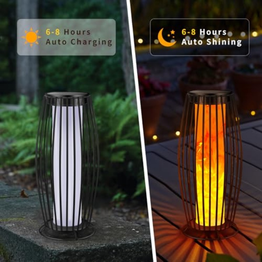 ソーラー屋外フロアランプ ちらつき炎ソーラー屋外ライト ソー - Outdoor Lighting Lanterns のレビューと価格