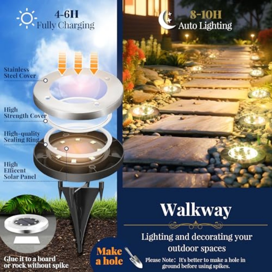 ソーラーグラウンドライト ソーラーライト 屋外防水 8 LE - Outdoor Lighting Garden のレビューと価格